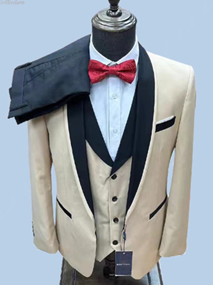 Mens Suit Men Business 3 Pcs Suits Set Coat Trousers Jacket Pants Vest