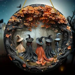 Enchanted Autumn Witchcraft Metal Sign - Weatherproof Halloween Wall Decor - 20x20cm (1)