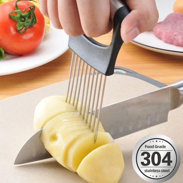 Onion Cutter Slicer Holder Fruit Vegetable Tomato Potato Cutting Aid  Kitchen Tools Slicing Helper Easy Cutter Meat Needle Fork - AliExpress