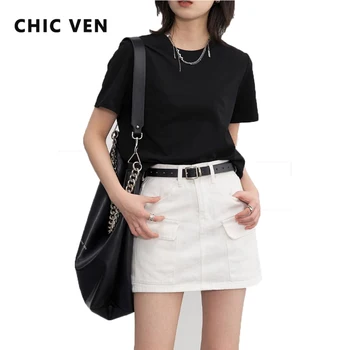 CHIC VEN Women T-shirts Fashion Solid O-neck Loose Basic Short Sleeve Cotton Pullovers Fashion Tops Lady Clothes Summer New 2026 1
