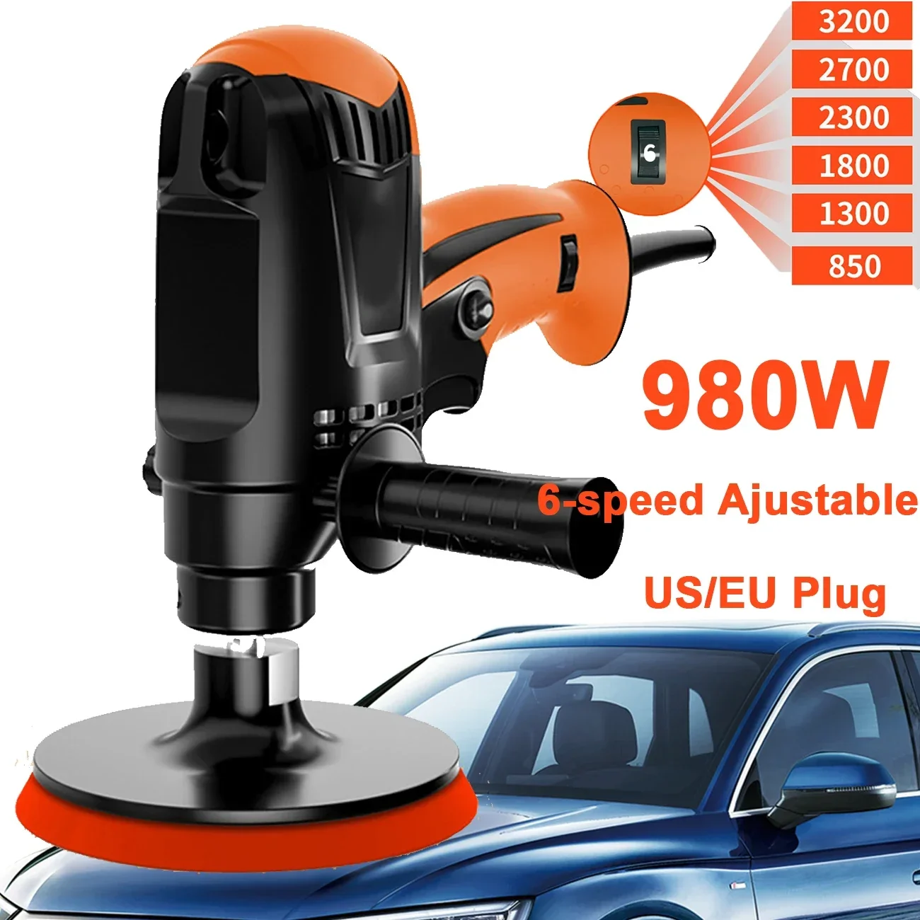 980W 6 Speed Adjustable Car Polishing Machine Electric Buffer Polisher for Household Marble Tile Floor Car Repair Waxing Machine