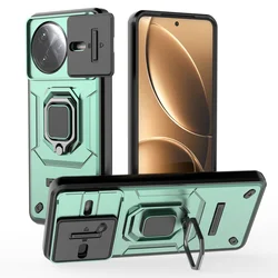 Enhanced Anti-Shock PC TPU Case with Lens Protector and Ring Holder Rugged Armor Design for Poco F7 Ultra (Green)