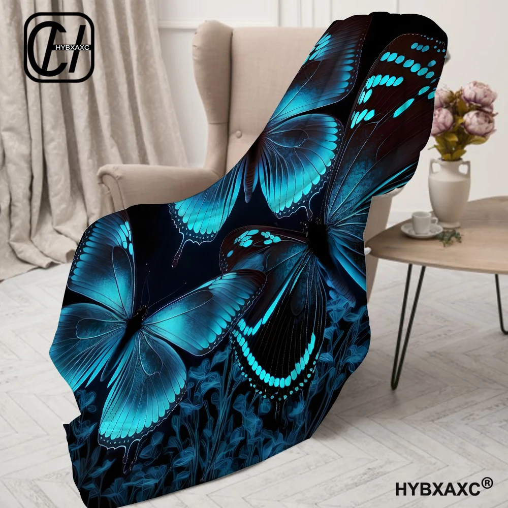 Glowing Glitter Blue Butterflies Blanket Butterfly Printed Warm Cozy Soft Throw Blanket for All Season for Couch Sofa Bed 2