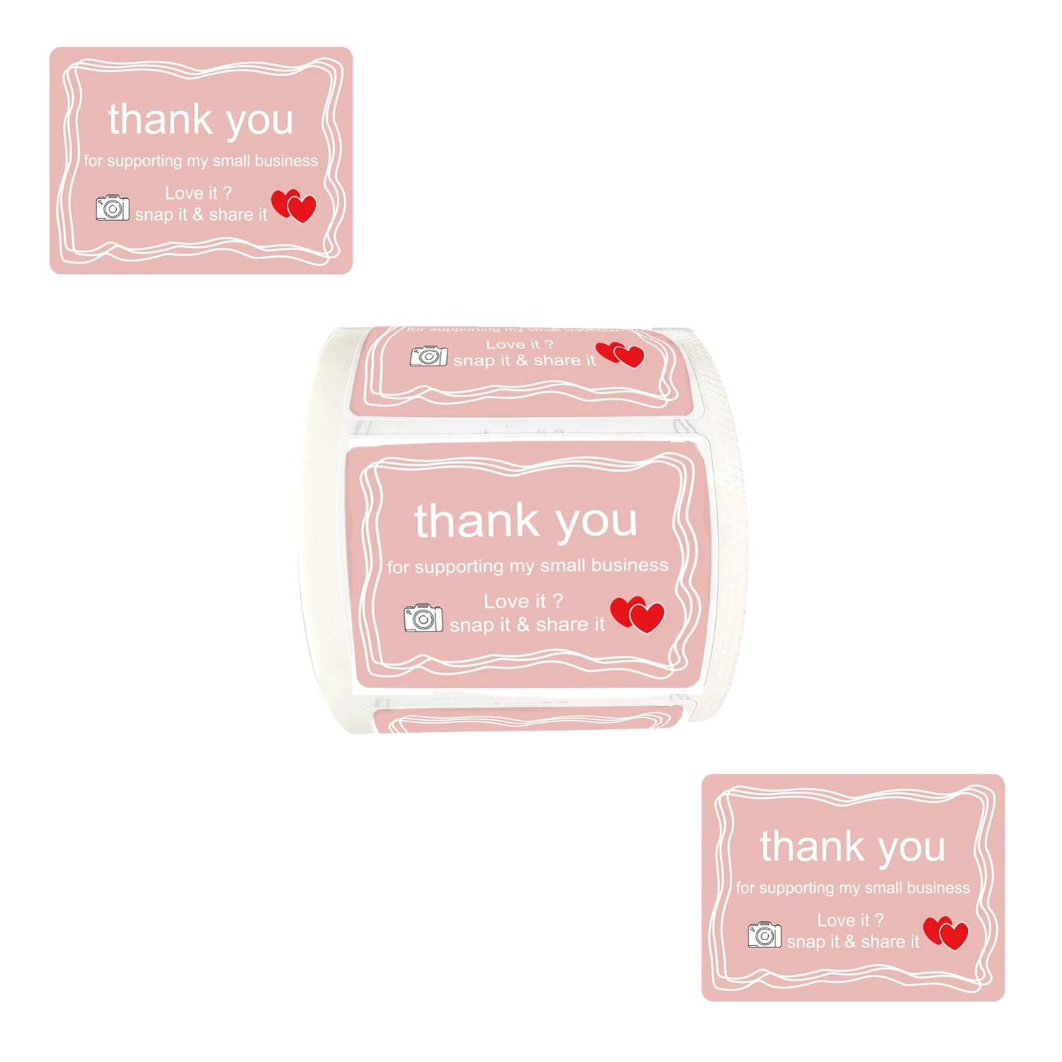 1.5*2inch Classic Retro Camera Snap Stickers Valentine's Day Christmas Pink Thank You Labels for Small Business Gift Bags 500pcs