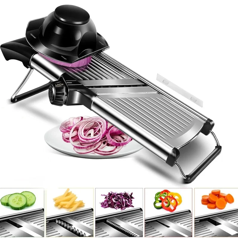 Adjustable Vegetable Slicer Stainless Steel Potatoes Onion Carrot Lemon Cutter Multifunctional Grater Home Kitchen Accessories