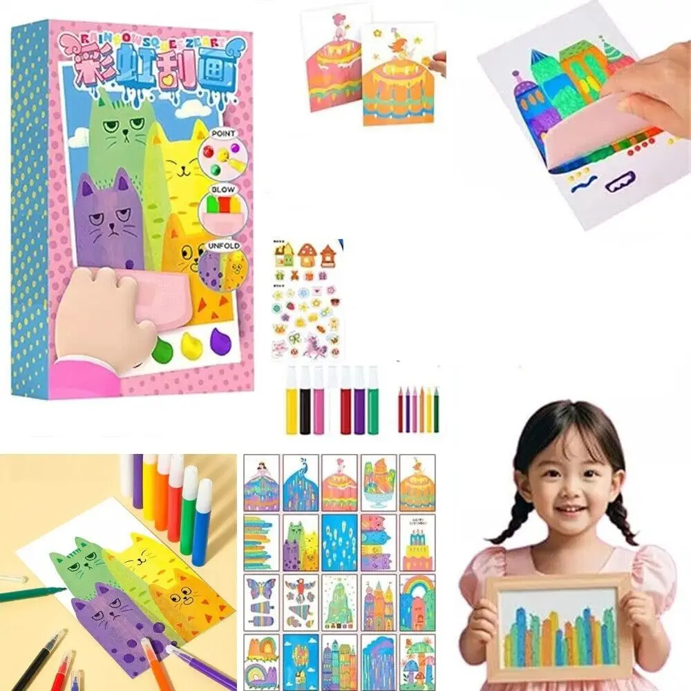 Drawing Papers Squeegee Art Kids Paint Kit DIY Material Painting Art Supplies DIY Rainbow Scratch Art Animal Pattern