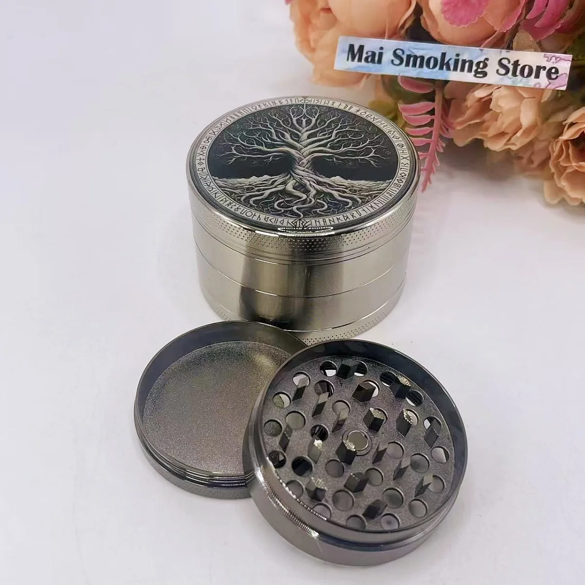 50/63mm Life Tree Herb Grinder 4-layer Manual Spice Pepper Mill Mortar Raw Grass Tobacco Grinder Smoking Cigarette Accessories 4