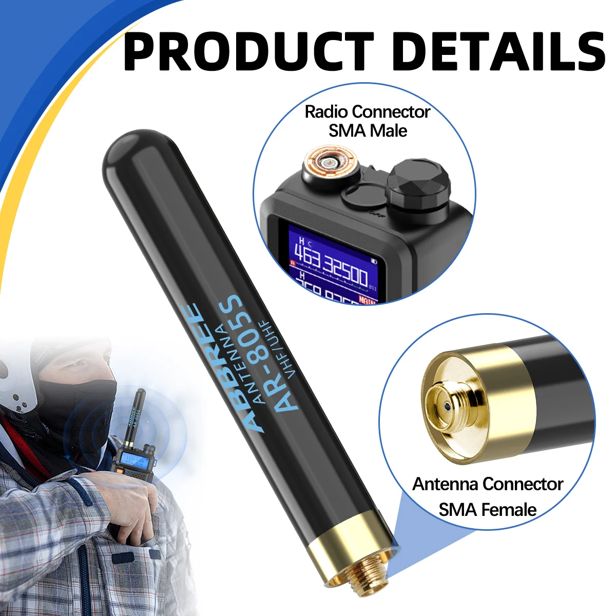 ABBREE AR-805 Plus AR-805S 고이득 듀얼 밴드 안테나 Baofeng UV-5R UV-21 PRO AR-152 PRO 양방향 라디오용 SMA 암 커넥터