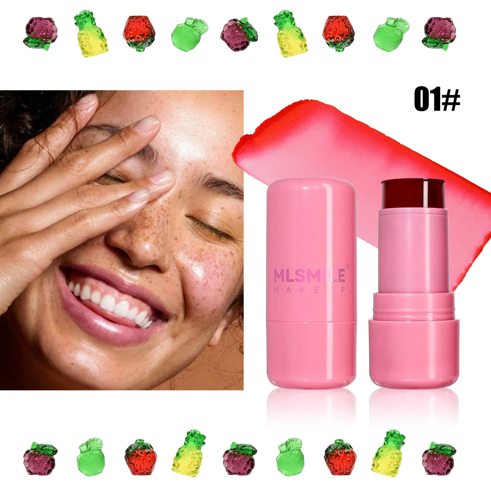 MLSMILE Jelly Blush Lip Cheek Dual-use Clear Lip Dye Lipstick Brightening Lip Gloss Stick Longlasting Easy To Smudge Cosmetics 3