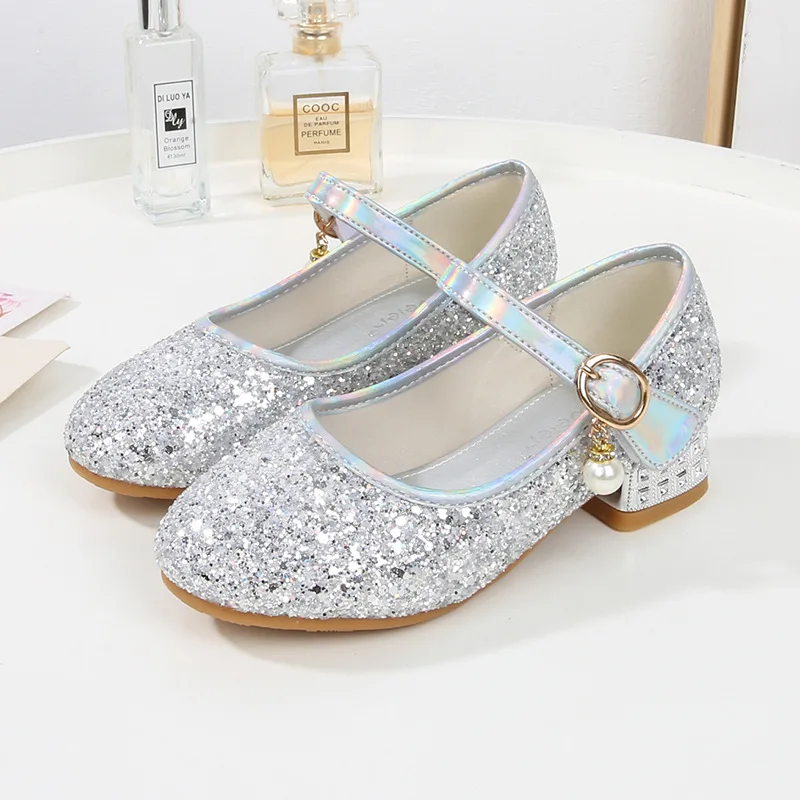 

Children's High-heeled Shoes Fashion Girls Dress Leather Shoes Non-slip Princess Kids Party Catwalk Performance Sequined Shoes