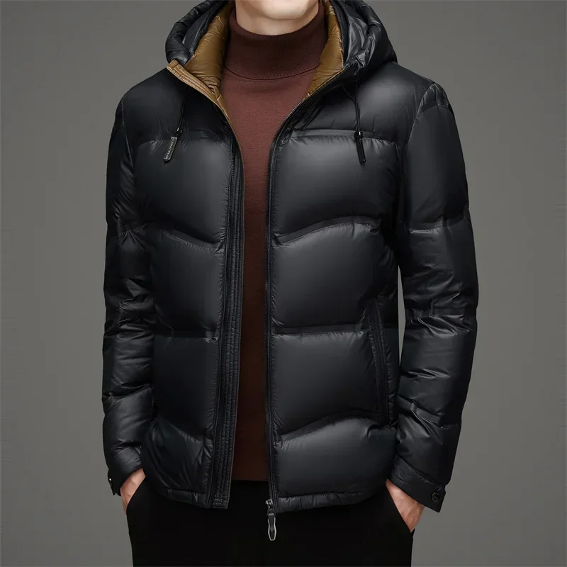 thumbnail image 1 of Chaqueta corta de plumas de color negro y dorado, ropa de diseñador para hombre, chaqueta acolchada con relleno de plumón de pato, abrigo de invierno cálido para hombre, chaquetas con capucha, 1 of 5