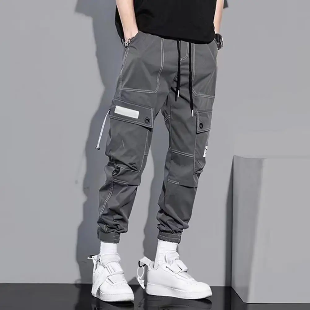 

Reinforced Pocket Men Trousers Elastic Waistband Casual Trousers Men's Drawstring Cargo Pants with Elastic Waist Multi for Daily