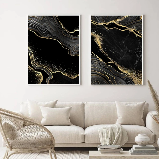 Gold Schwarz Marmor Leinwand Malerei Wand Kunst Bild Moderne Abstrakte Luxus  Poster und Druck für Home Interior Wohnzimmer Decor - AliExpress