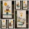 Geometric Plant Pattern Japanese Door Curtain Minimalist Noren Style Boho Bedroom Kitchen Partition Doorway Curtain Half-Curtain 2