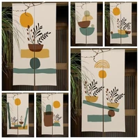 Geometric Plant Pattern Japanese Door Curtain Minimalist Noren Style Boho Bedroom Kitchen Partition Doorway Curtain Half-Curtain 2