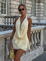 TARUXY Draped Sexy Backless Halter Mini Dress 1