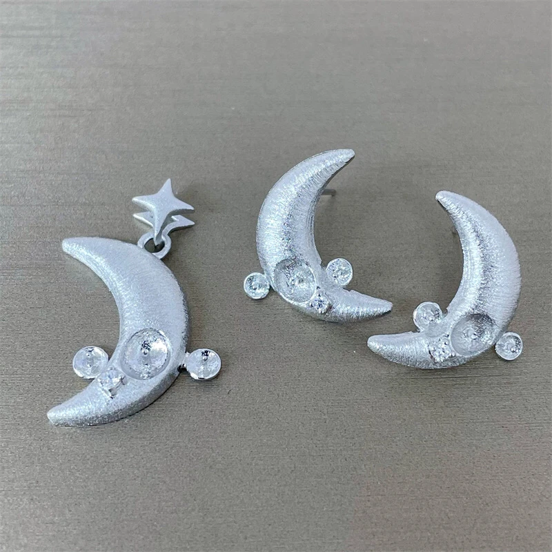 

Moon Shape 925 Silver Pendant and Earrings Set Base Mounts Findings Mounting Jewelry Set Parts Fittings for 4-5mm 6-7mm Pearls