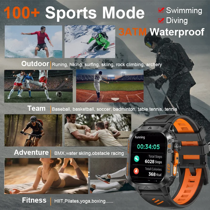 2026 New Outdoor Military Smart Watch 1200mAh Battery GPS HD Call Health Monitoring 2.01-inch Waterproof Sports Smartwatch Men 5