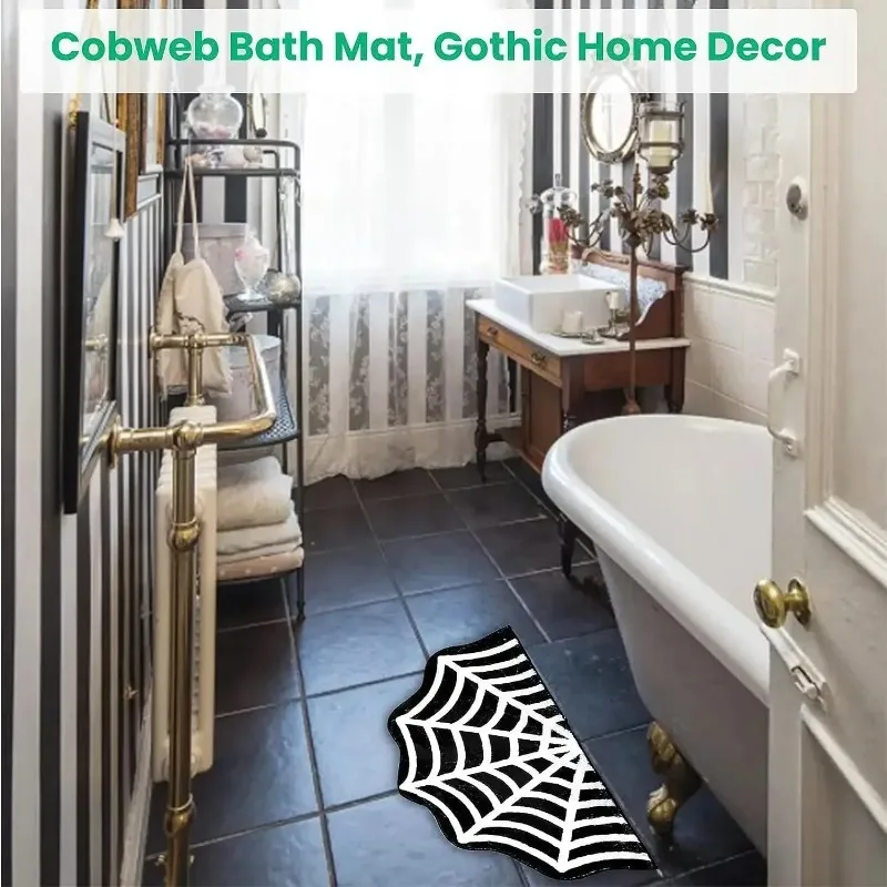 Black Crystal Velvet Spider Web Floor Mat for Home Entryway