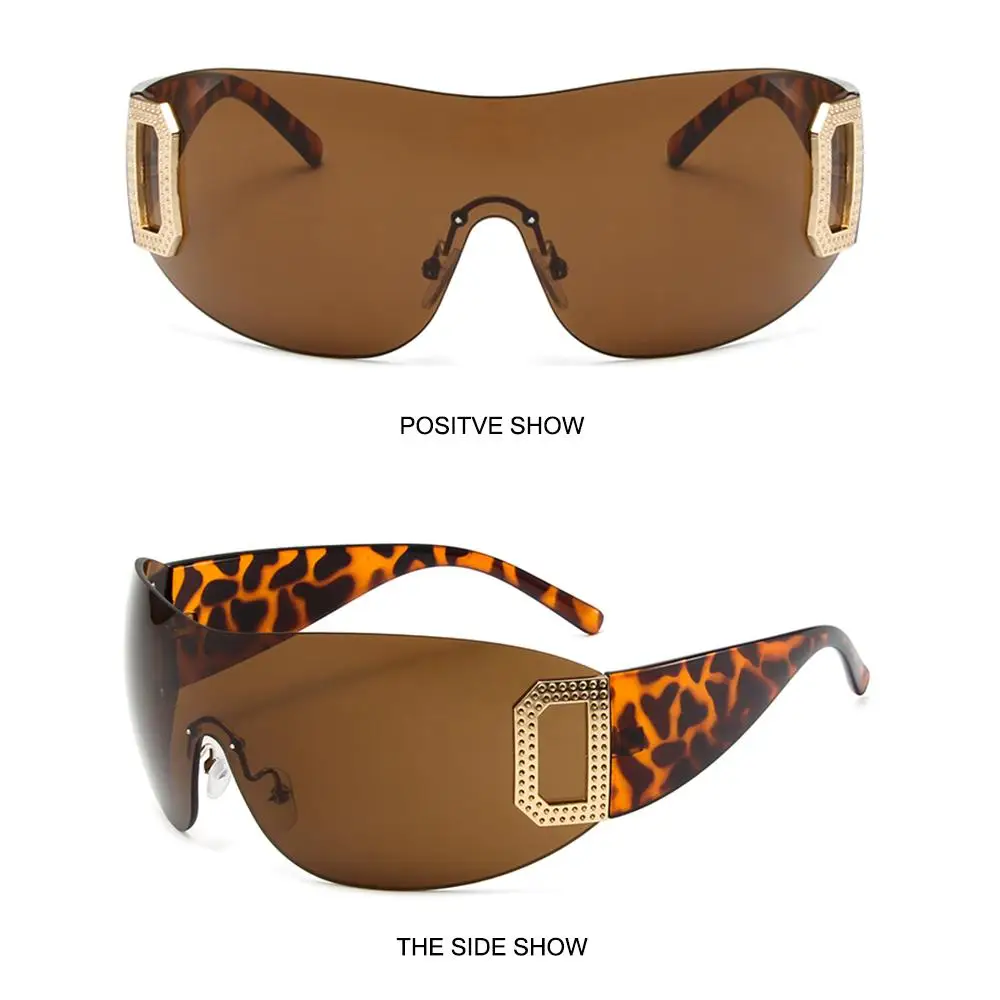 Trendiga överdimensionerade ramglasögon UV400 Skydd Cyber Shade Wrap Around Rimle Y2K Sunglase Rektangel Sun_voghion.com