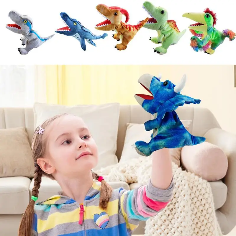 New Cartoon Mouth Opening Tyrannosaurus Rex Hand Puppet Parent Child Interactive Dinosaur Plush Doll Toy Early Education Child new simulation dinosaur toy gift jurassic tricky diplodocus park model interactive biting hand creative dinosaur child birthday