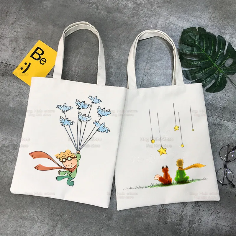 

Little Prince Cartoon Shopping Bag Canvas Fox Animal Fairy Tale Tote Bags Print Eco Bag Shopper Principito Shoulder Bags