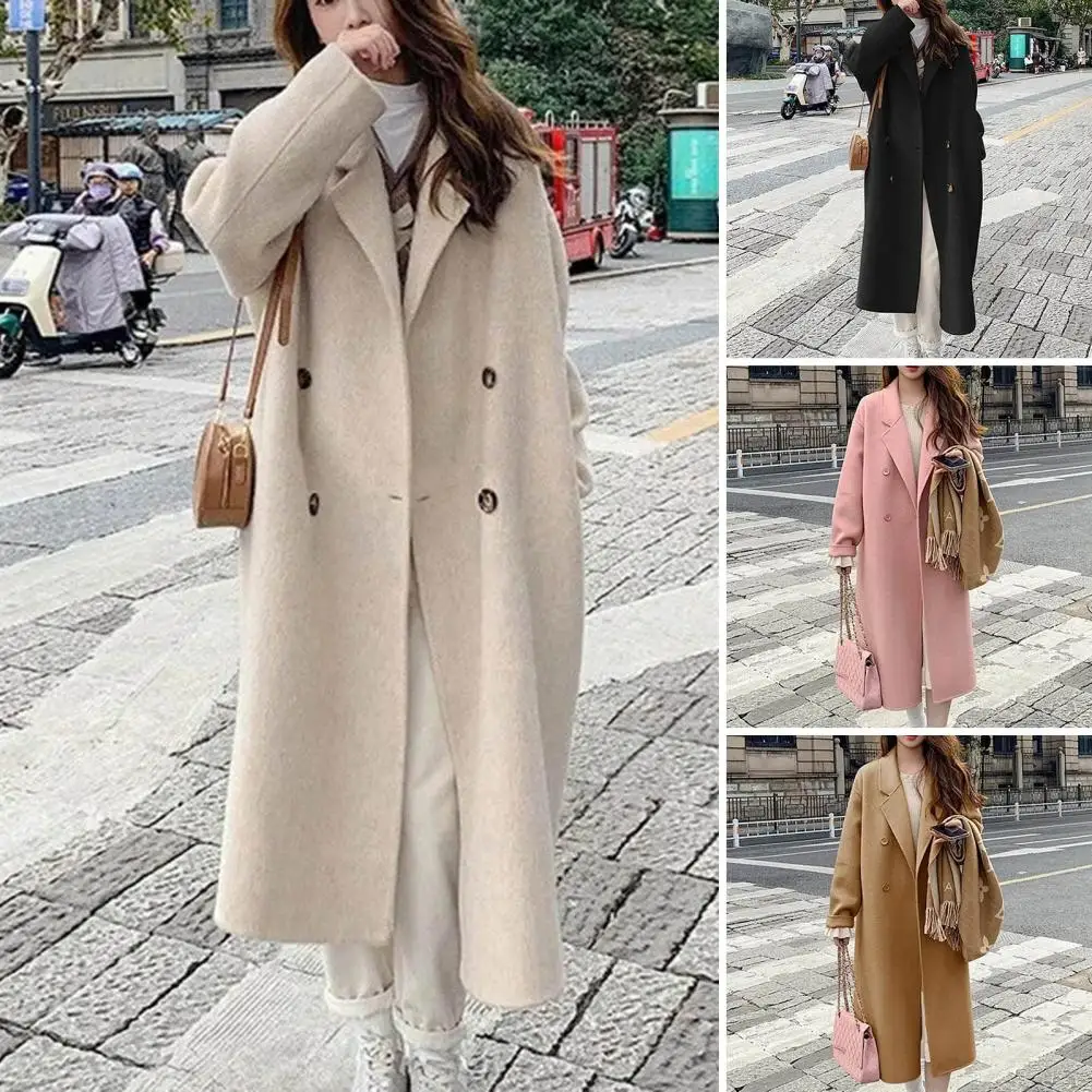 

Classic Lapel Women Jacket with Double-breasted Style Stylish Women's Double-breasted Winter Coat Warm Mid-length for Women