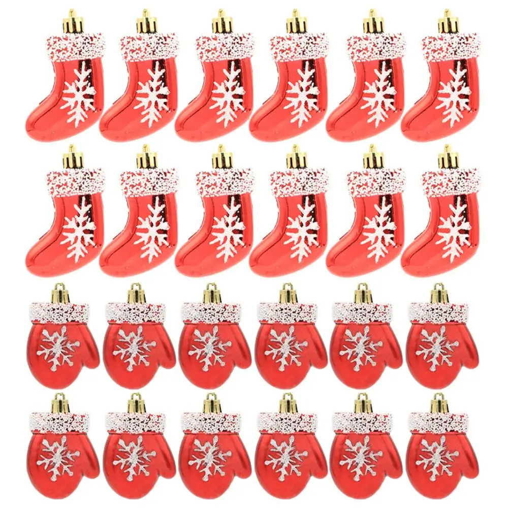 6PCS/Box Painted Gloves Socks Christmas Tree Ornament Plastic DIY Crafts Painted Christmas Gifts Boxes Pendant New Year