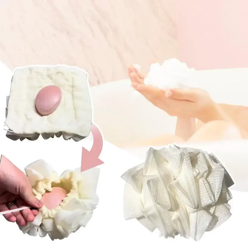 2-in-1 Bath Loofah Sponge Multi-purpose cotton exfoliating bath ball 2-in-1 bath ball Exfoliating bath with drawstring bath ball 3