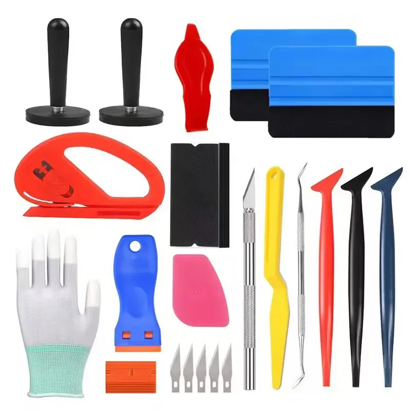 automotive film tools 20 Piece Set of Automotive Film Application Tools Plastic Scraper Felt Scraper Carving Knife and Blade Gloves