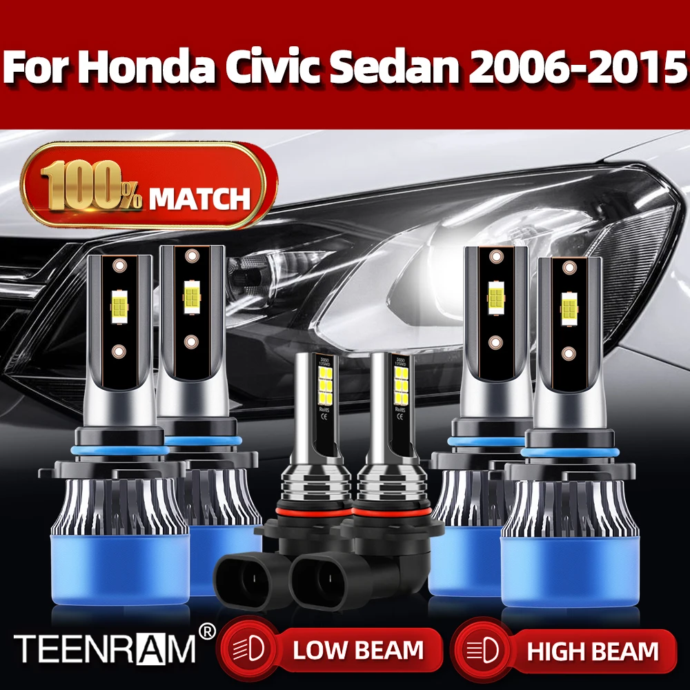 

Лампы для фар головного света, 6000 лм, с вентилятором, 12 В, 2006 K, для Honda Civic Sedan 2010-2011, 2012, 2013, 2014, 2015