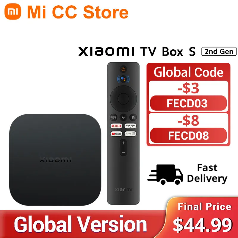 Versione Globale Xiaomi Mi Tv Box2Nd Gen 4K Ultra Hd Google Tv 2Gb 8Gb Dolby Vision Hdr10 + Google Assistant Smart Mi Box S Player