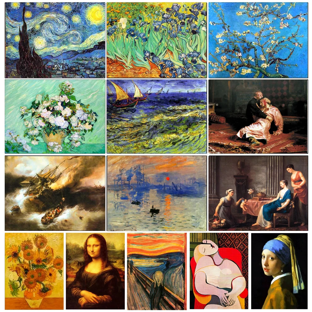 Full Square Diamond Embroidery Mona Lisa Famous Drawing Creative Mosaic Van Gogh DIY 5D Diamond Painting Set Cross Stitch Picasso