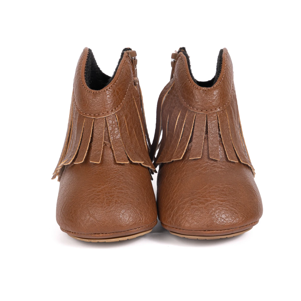KIDSUN Baby Girls Cowboy Tassel Boots Side Zipper Moccasins Soft Bottom Non-Slip Toddler Crib Shoes Newborn Leather Brown Color 3