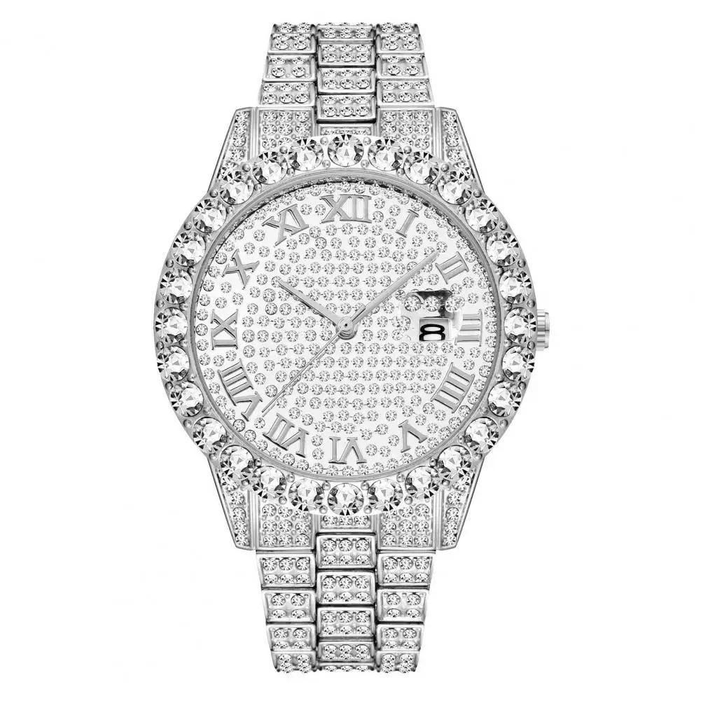 

Stainless Steel Strap Watch Stylish Women's Rhinestone Inlaid Stainless Steel Quartz Watch Colorful Dial Decorative for Ladies