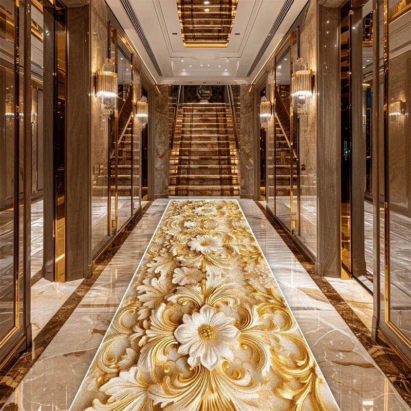 European Style Flower 3D Luxury Long Corridor Carpet Non-slip Stairway Home Decor Rug Runner Customizable Aisle Rug Kitchen Mat 4