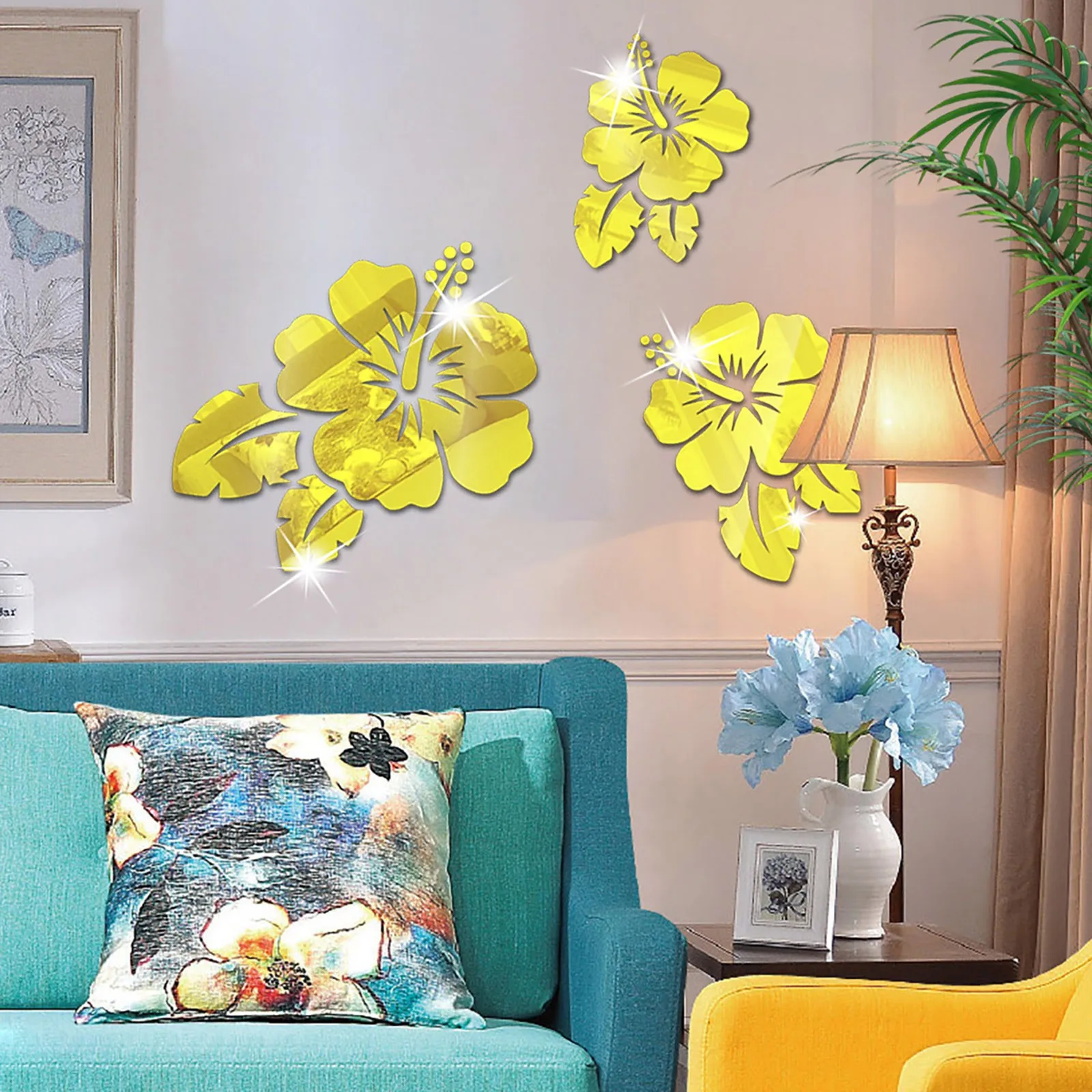 Rose Flower Leaves Mirror Stickers 3D Self Adhesive Flowers DIY Mirror Wall Sticker Home Decoration For Living Room Background
