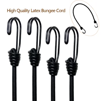 4Pcs 60cm Camping Latex Bungee Cord Double-J Hooks Elastic Straps Bungee Cords High Elasticity Tied Rope Bicycle Luggage Lanyard