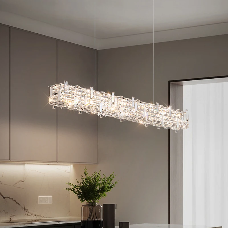 

Italiano Luxury Ceiling Light Crystal Dining Table Hanging Aesthetic Pendant Light Strip Desk Suspension Luminaire Decoration