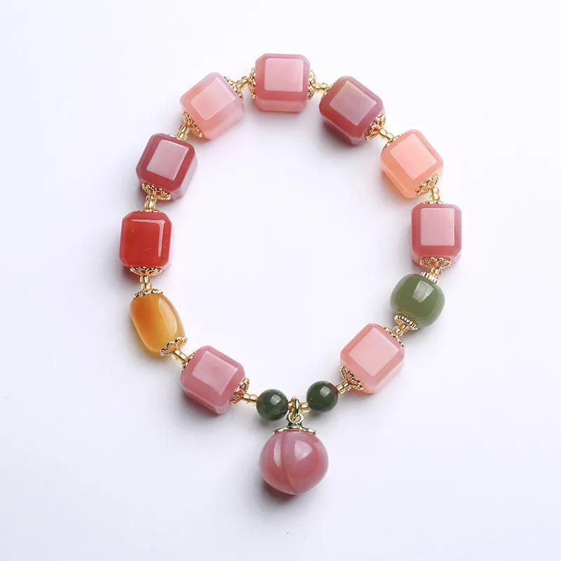 

Sweet Colorful Candy Color Square Natural Agate Female Charm Bracelet Jewelry For Women Best Gifts For Girlfriend
