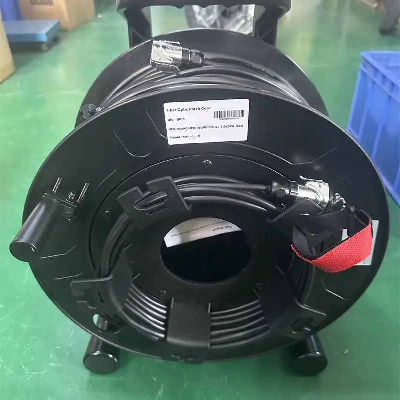 MPO APC 아머드 광섬유 패치 코드 24C TPU 싱글모드 타입 B 120m 150m 200m 드럼 포함 24코어 SM 방수 야외용 FTTH