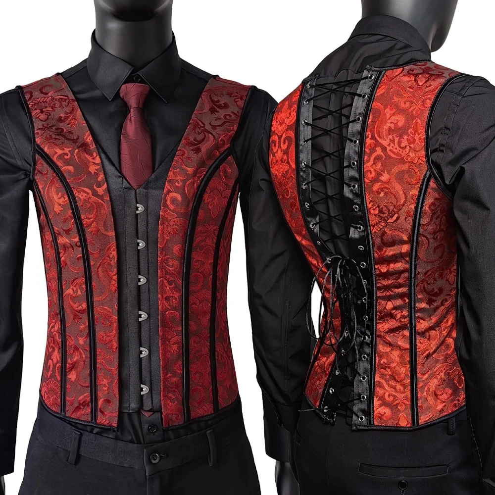 メンズレースアップおなかベスト,メンズコルセットベスト,タイト