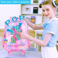 3PCS Rolling Backpack for Girls, Kids Roller Wheels Bookbag, Wheeled School Bag with Lunch Bag - Unicorn Pink 6