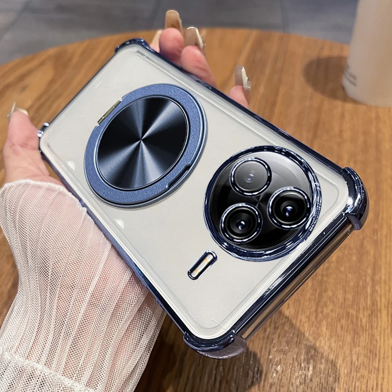 Enhanced Magnetic Ring Stand Holder Shockproof Silicone Phone Case with Plating Finish
