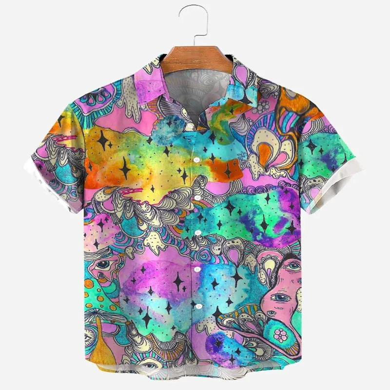 Rainbow Colorful Galaxy Short Sleeve Shirt 3D All Over Printed Hawaiian Shirt for Men and Women Casual Shirt Unisex