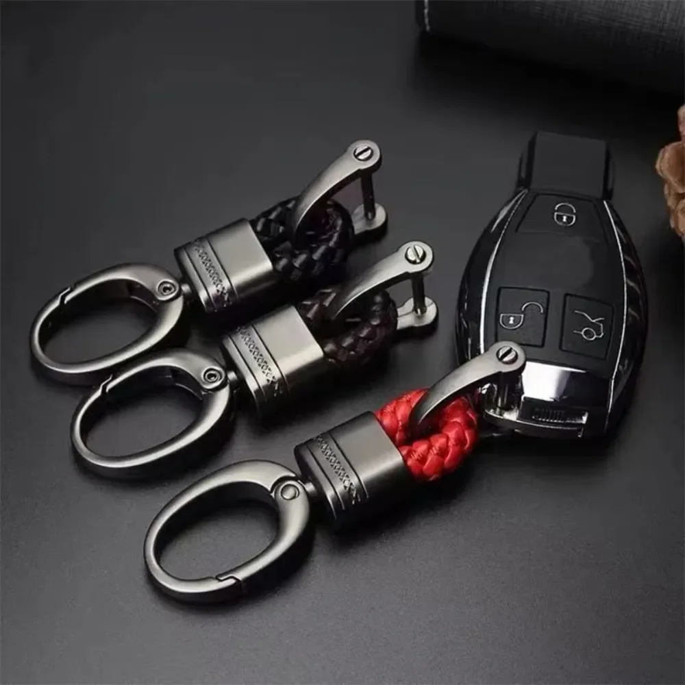 Fashion Hand Woven Horseshoe Buckle Leather Rope Keychain Car Keyring ...
