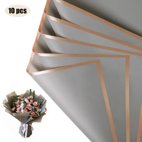 10 Sheets Flower Wrapping Paper with Golden Edges, Waterproof Bouquet Packaging - Ideal for DIY Weddings & Birthdays - Image 11