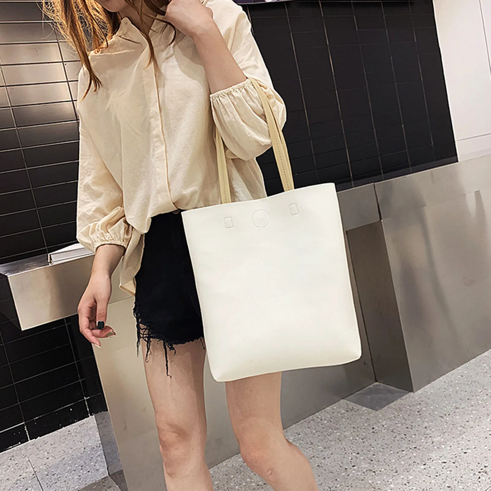 Borsa tote da donna Borsa sotto le ascelle alla moda Borsa a tracolla in morbida pelle PU di grande capacità Borsa a tracolla retrò Borse a secchiello portatili casual - immagine 3
