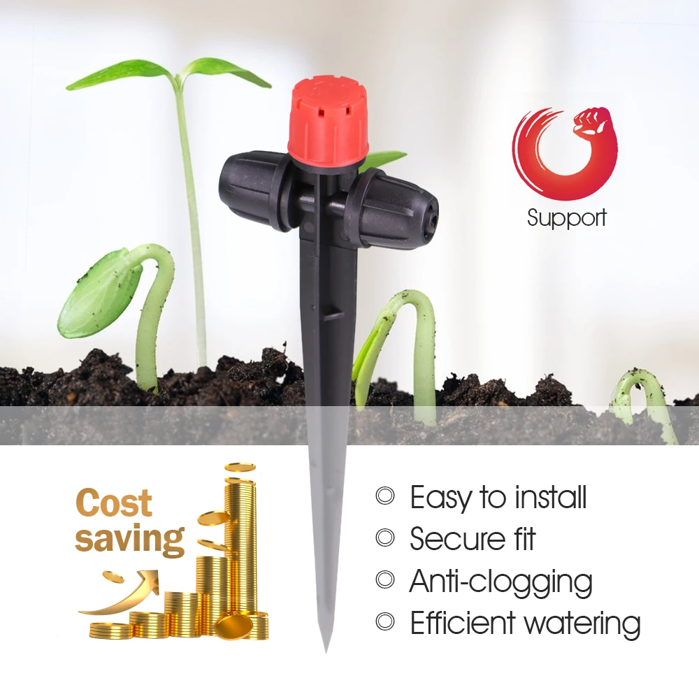 1/4&Prime; 8-hole Dripper with Stake Adjustable 0-80L/H Flow Sprinkler Anti-fall Off Outdoor Garden Lawn Micro Drip Irrigation System