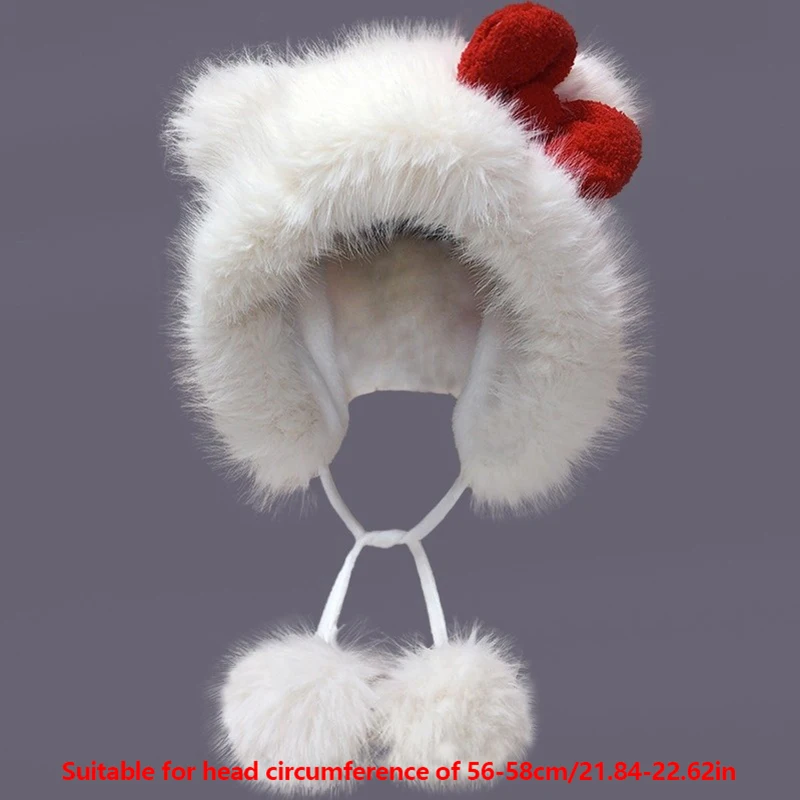 Winter Hat Cat Ear Cap For Cold Weather Bowknot Plush Hat For Girls Furry Women Windproof Ear Flap Hat Outdoor Activity Casual Hats